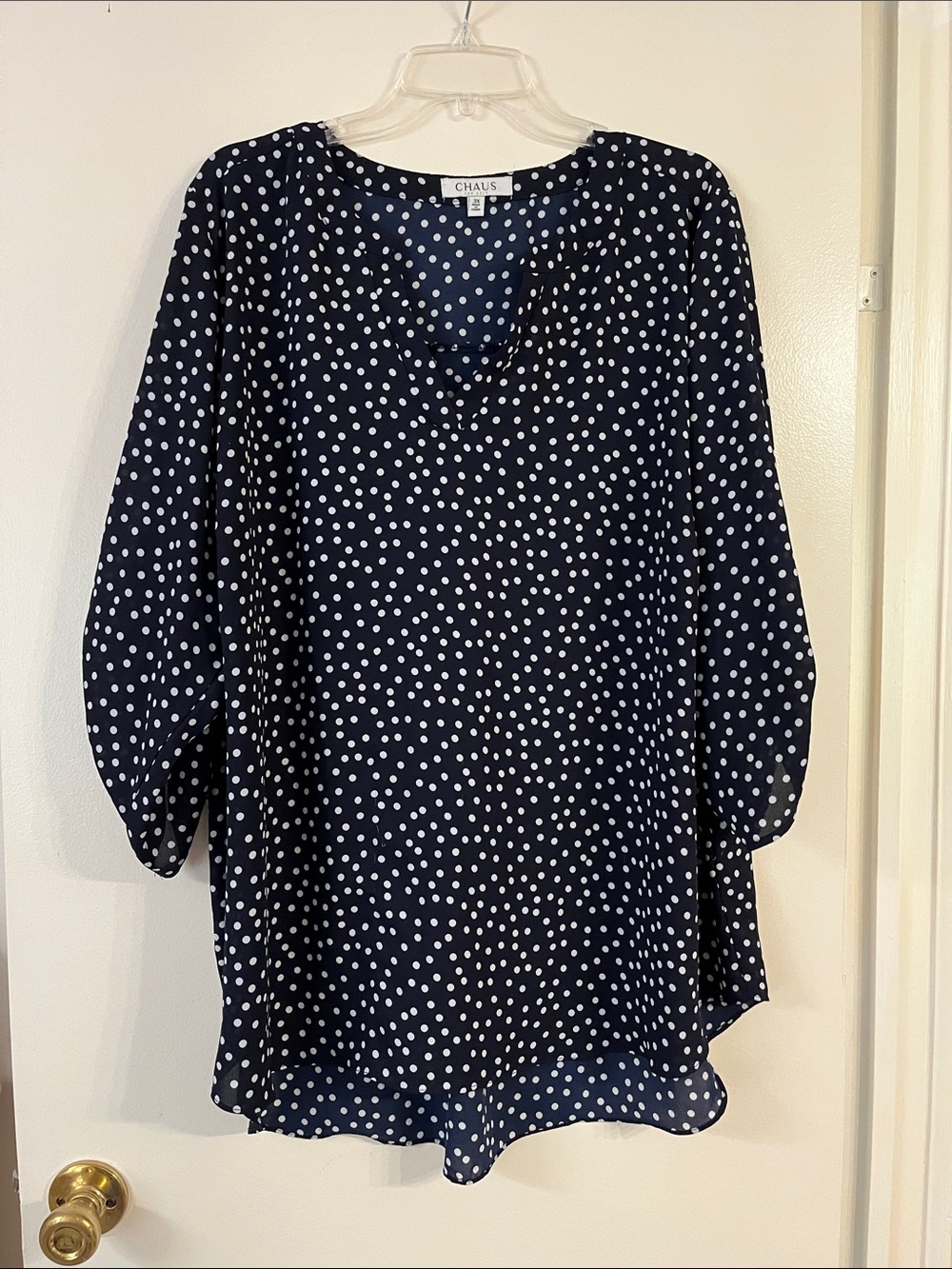 Chaus Black and White Polka Dot V-Neck Blouse